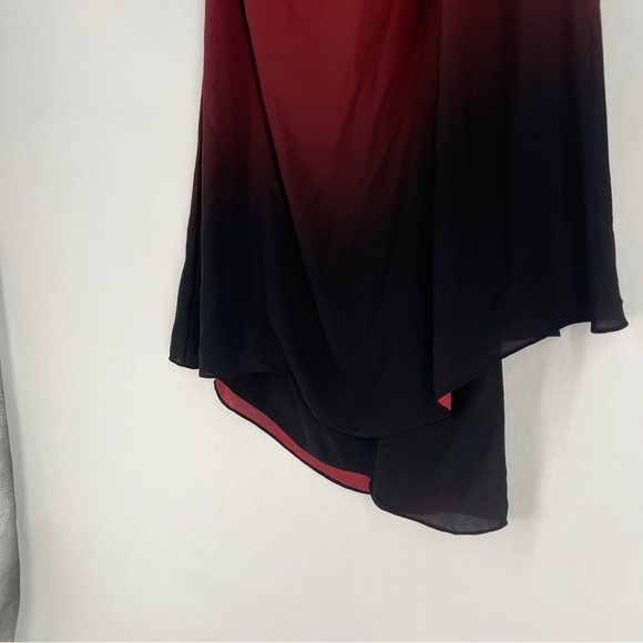 HALSTON HERITAGE Women's‎ Chiffon Red Black Ombre One-Shoulder Cocktail Dress S - Picture 5 of 16